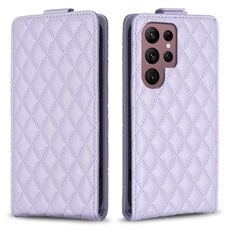 Per Samsung Galaxy S22 Ultra 5G Diamond Lattice Custodia in pelle con vibrazione verticale (viola)