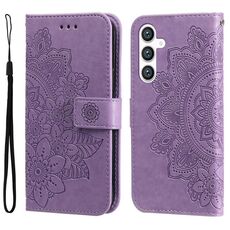 Per Samsung Galaxy S23 FE 5G Custodia per telefono in pelle goffrata con fiori a 7 petali (viola chiaro)