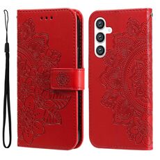 Per Samsung Galaxy S23 FE 5G Custodia per telefono in pelle goffrata con fiori a 7 petali (rosso)