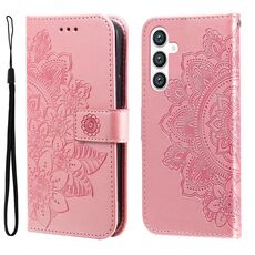 Per Samsung Galaxy S23 FE 5G Custodia per telefono in pelle goffrata con fiori a 7 petali (oro rosa)