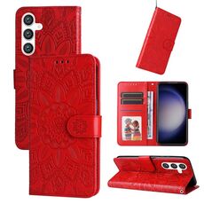 Per Samsung Galaxy S23 FE 5G Custodia per telefono in pelle di girasole goffrata (rossa)