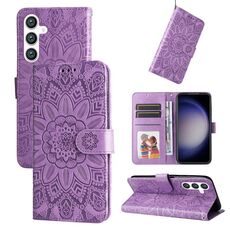 Per Samsung Galaxy S23 FE 5G Custodia per telefono in pelle di girasole goffrata (viola)