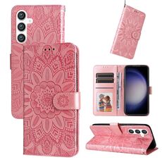 Per Samsung Galaxy S23 FE 5G Custodia per telefono in pelle di girasole goffrata (oro rosa)