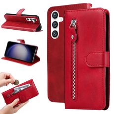 Per Samsung Galaxy S23 FE 5G Custodia per telefono in pelle con cerniera texture vitello moda (rosso)