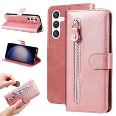 Per Samsung Galaxy S23 FE 5G Custodia per telefono in pelle con cerniera texture vitello moda (oro rosa)