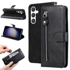 Per Samsung Galaxy S23 FE 5G Custodia per telefono in pelle con cerniera texture vitello moda (nero)