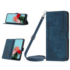 Per Samsung Galaxy S23 FE 5G Skin Feel Custodia in pelle con motivo a strisce con cordino (blu)
