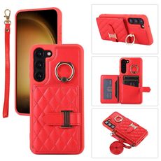 Per Samsung Galaxy S22 5G Custodia per cellulare con porta carte orizzontale con doppio cordino (rosso)