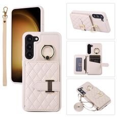 Per Samsung Galaxy S23 + 5G Custodia per cellulare con porta carte orizzontale con doppio cordino (beige)