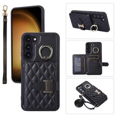 Per Samsung Galaxy S23 + 5G Custodia per telefono con porta carte orizzontale con doppio cordino (nero)