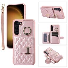 Per Samsung Galaxy S23 + 5G Custodia per cellulare con porta carte orizzontale con doppio cordino (oro rosa)