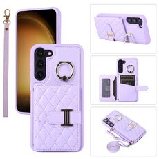 Per Samsung Galaxy S23 + 5G Custodia per cellulare con porta carte orizzontale con doppio cordino (viola)