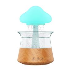 CH06 Umidificatore a pioggia da 300 ml Fungo nuvola Lampada da notte colorata Macchina per aromaterapia, Stile: senza telecomando (venatura del legno chiaro)
