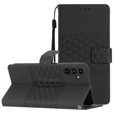 Per Samsung Galaxy S23 FE 5G Custodia per telefono in pelle con effetto pelle goffrata diamante (nero)