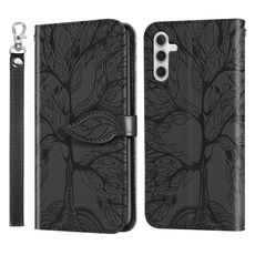 Per Samsung Galaxy S23 FE 5G Custodia per telefono in pelle con motivo in rilievo albero della vita (nero)