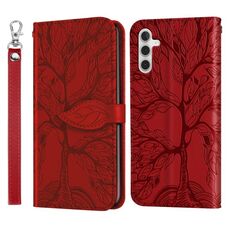 Per Samsung Galaxy S23 FE 5G Custodia per telefono in pelle con motivo in rilievo albero della vita (rosso)