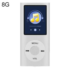 Lettore MP4 in metallo con schermo TFT da 1,8 pollici con scheda TF 8G + auricolare + cavo (argento)