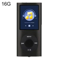 Lettore MP4 in metallo con schermo TFT da 1,8 pollici con scheda TF 16G + auricolare + cavo (nero)