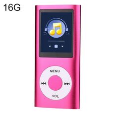 Lettore MP4 in metallo con schermo TFT da 1,8 pollici con scheda TF 16G + auricolare + cavo (rosa rossa)