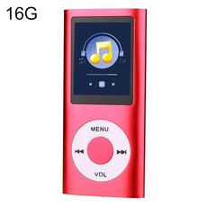 Lettore MP4 in metallo con schermo TFT da 1,8 pollici con scheda TF 16G + auricolare + cavo (rosso)