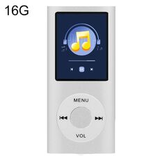 Lettore MP4 in metallo con schermo TFT da 1,8 pollici con scheda TF 16G + auricolare + cavo (argento)