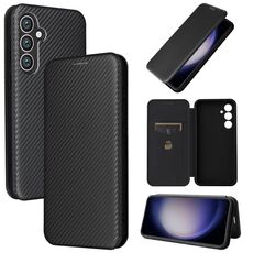 Per Samsung Galaxy S23 FE 5G Custodia per cellulare in pelle con texture in fibra di carbonio (nera)