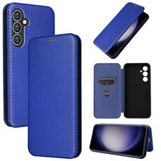 Per Samsung Galaxy S23 FE 5G Custodia per cellulare in pelle con texture in fibra di carbonio (blu)