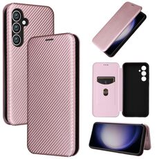 Per Samsung Galaxy S23 FE 5G Custodia per cellulare in pelle con texture in fibra di carbonio (rosa)