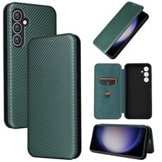 Per Samsung Galaxy S23 FE 5G Custodia per cellulare in pelle con texture in fibra di carbonio (verde)