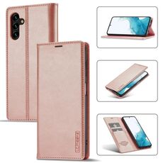 Per Samsung Galaxy S23 FE 5G LC.IMEEKE Custodia per telefono in pelle in microfibra con forte magnetismo (oro rosa)