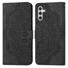 Per Samsung Galaxy S23 FE 5G Custodia per cellulare in pelle goffrata Mandala (nera)