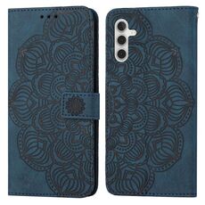 Per Samsung Galaxy S23 FE 5G Custodia per cellulare in pelle goffrata Mandala (blu)
