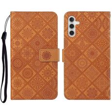 Per Samsung Galaxy S23 FE 5G Custodia per telefono in pelle con motivo goffrato stile etnico (marrone)