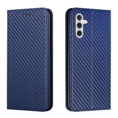 Per Samsung Galaxy S23 FE 5G Custodia in pelle con supporto a vibrazione in fibra di carbonio (blu)