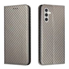 Per Samsung Galaxy S23 FE 5G Custodia in pelle con supporto a vibrazione in fibra di carbonio (grigio)
