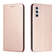 Per Samsung Galaxy S23 FE 5G Custodia in pelle con supporto a vibrazione in fibra di carbonio (oro rosa)
