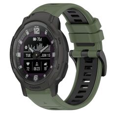 Per Garmin Instinct Crossover 22mm Cinturino sportivo in silicone bicolore (verde oliva + nero)