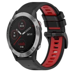Per Garmin Fenix 6 GPS 22mm Cinturino sportivo in silicone bicolore (nero + rosso)