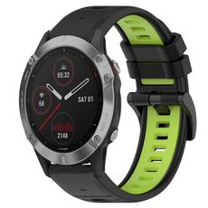 Per Garmin Fenix 6 GPS 22mm Cinturino sportivo in silicone bicolore (nero + verde lime)