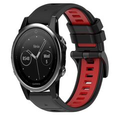 Per Garmin Fenix 5 22mm Cinturino sportivo in silicone bicolore (nero + rosso)