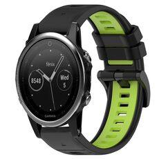 Per Garmin Fenix 5 22mm Cinturino sportivo in silicone bicolore (nero + verde lime)