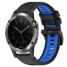Per Garmin Quatix 5 Sapphire 22mm Cinturino sportivo in silicone bicolore (nero + blu)