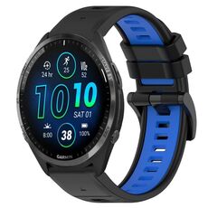Per Garmin Forerunner 965 22mm Cinturino sportivo in silicone bicolore (nero + blu)