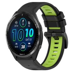 Per Garmin Forerunner 965 22mm Cinturino sportivo in silicone bicolore (nero + verde lime)