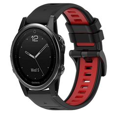 Per Garmin Fenix 5S 20mm Cinturino sportivo in silicone bicolore (nero + rosso)