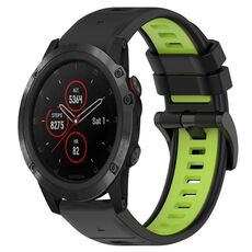 Per Garmin Fenix 5S Plus 20mm Cinturino sportivo in silicone bicolore (nero + verde lime)