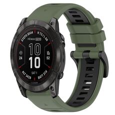 Per Garmin Fenix 7X Pro 51mm 26mm Cinturino sportivo in silicone bicolore (verde oliva + nero)