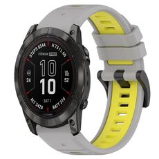 Per Garmin Fenix 7X Pro 51mm 26mm Cinturino sportivo in silicone bicolore (grigio + giallo)