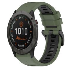 Per Garmin Fenix 6X 26mm Cinturino sportivo in silicone bicolore (verde oliva + nero)