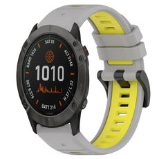 Per Garmin Fenix 6X 26mm Cinturino sportivo in silicone bicolore (grigio + giallo)